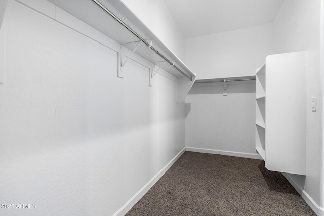 spacious closet featuring dark carpet