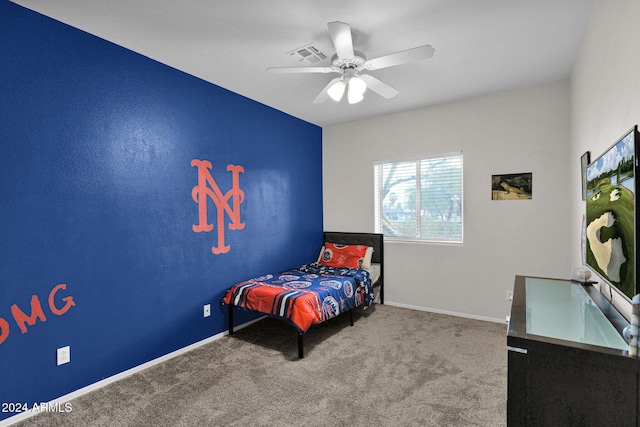 bedroom with carpet flooring and ceiling fan