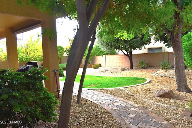 view of yard with a fenced backyard