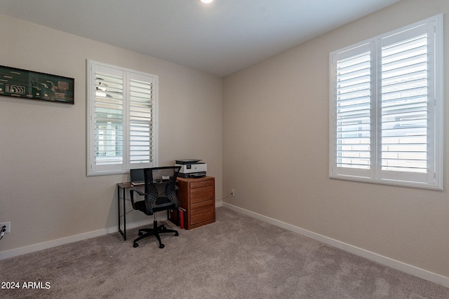 office space featuring a healthy amount of sunlight and light colored carpet