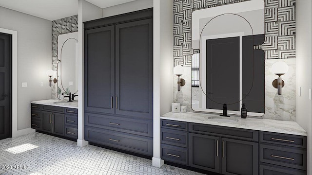 bathroom with vanity and tile patterned flooring