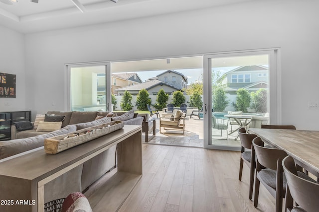 living area featuring light wood-style flooring