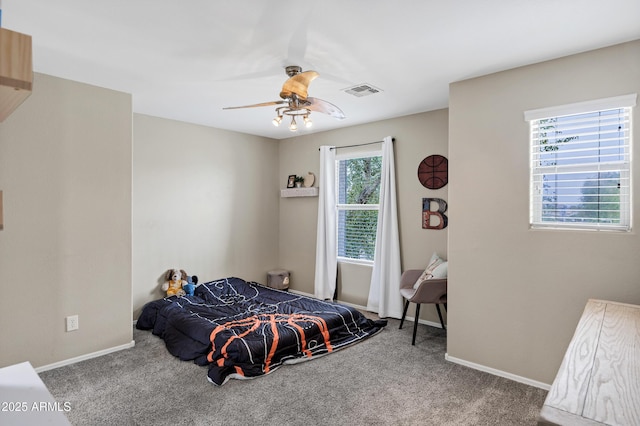 bedroom with carpet flooring and ceiling fan