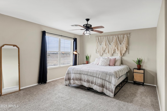 bedroom featuring ceiling fan and carpet flooring