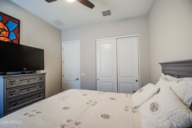 bedroom featuring a closet and ceiling fan