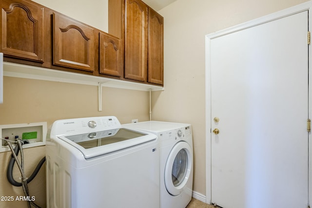 laundry room featuring cabinets and washing machine and dryer