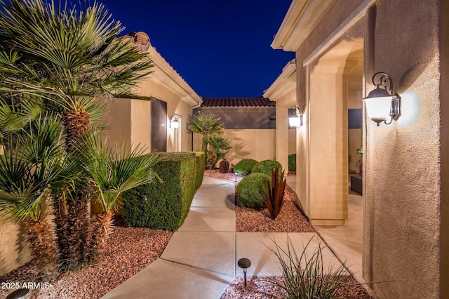 view of patio at night