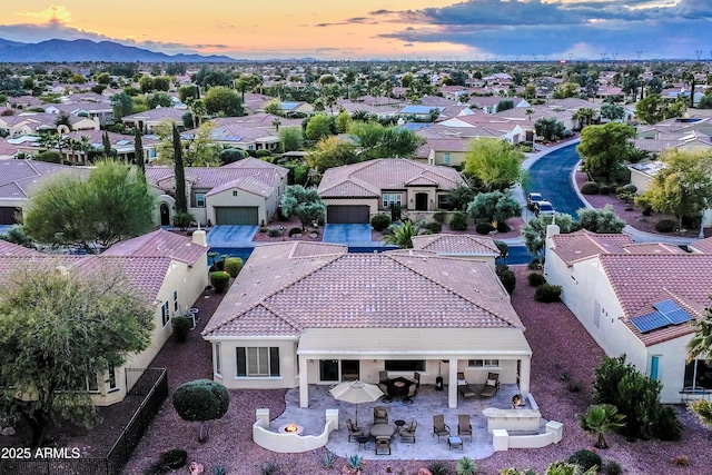 view of aerial view at dusk