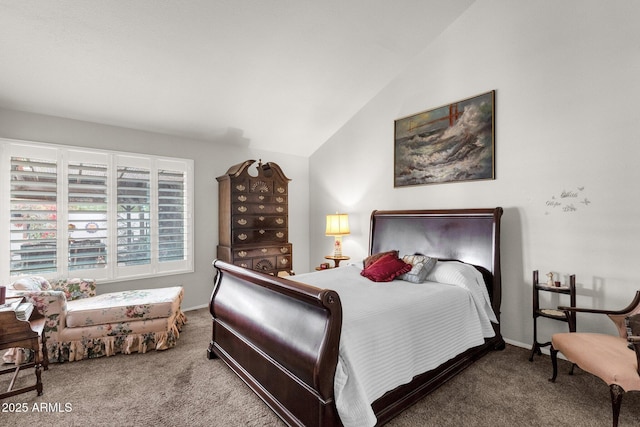 bedroom with carpet and vaulted ceiling