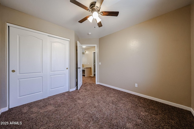 125 N 22nd Pl Unit 14, Mesa, AZ 85213 - unfurnished bedroom featuring carpet flooring, a closet, baseboards, and ceiling fan