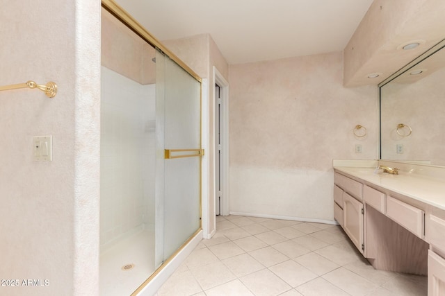 24907 S Lakestar Dr, Sun Lakes, AZ 85248 - full bath with vanity, a stall shower, tile patterned floors, and baseboards