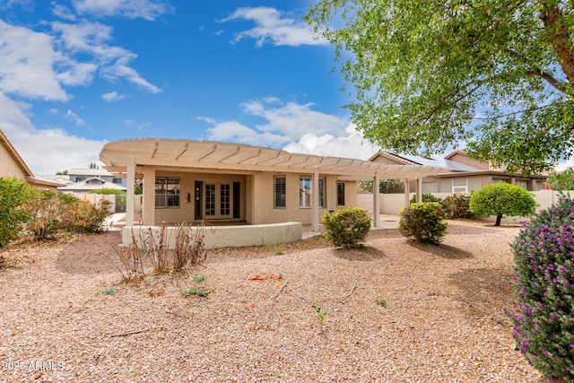 24907 S Lakestar Dr, Sun Lakes, AZ 85248 - back of property with a pergola, french doors, stucco siding, and a patio