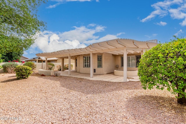 24907 S Lakestar Dr, Sun Lakes, AZ 85248 - rear view of house with a pergola, stucco siding, a patio area, and a tiled roof