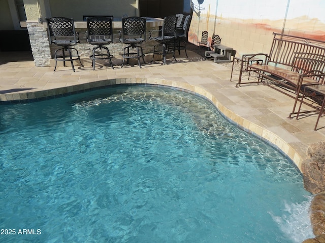 view of swimming pool with a patio area