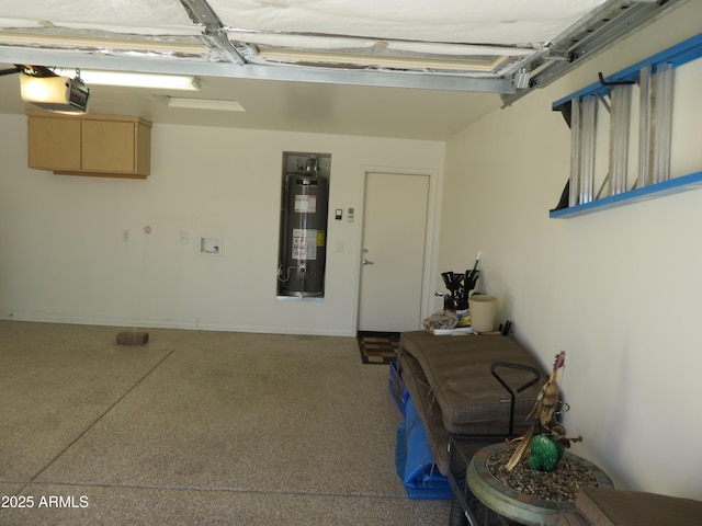 garage featuring a garage door opener and gas water heater