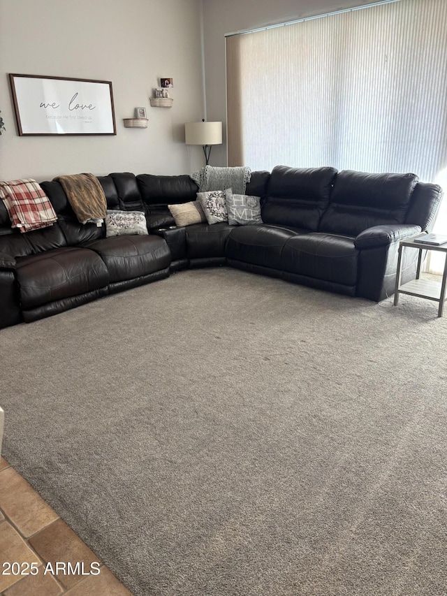 living area with light colored carpet