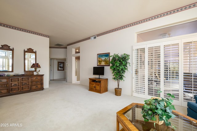 living room with carpet floors