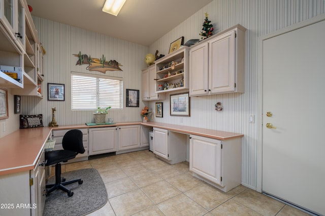 tiled office featuring built in desk