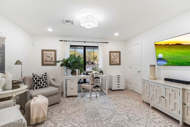 office area featuring light hardwood / wood-style floors