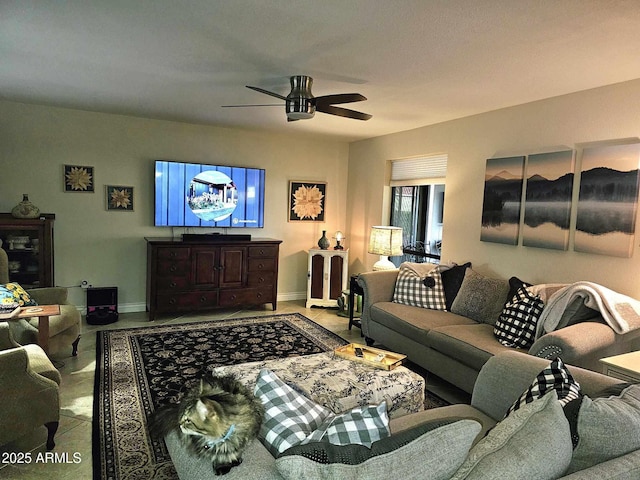 living room featuring ceiling fan