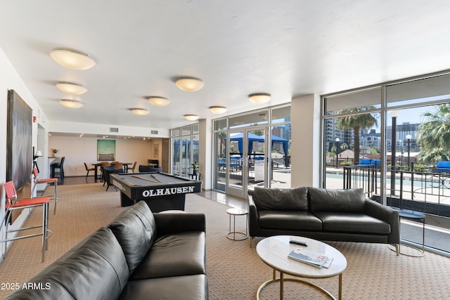 805 N 4th Ave Unit 701, Phoenix, AZ 85003 - living area with a wall of windows, billiards, carpet, and french doors