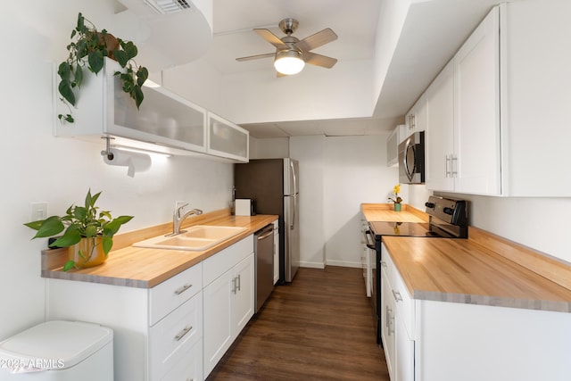 805 N 4th Ave Unit 701, Phoenix, AZ 85003 - kitchen featuring appliances with stainless steel finishes, butcher block counters, white cabinets, and ceiling fan