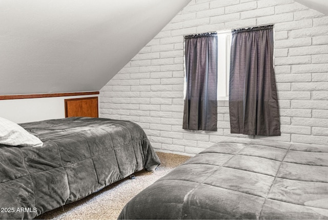 2452 Daisy Trl, Forest Lakes, AZ 85931 - bedroom with vaulted ceiling, brick wall, and carpet
