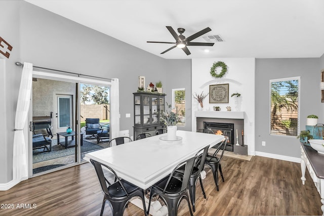 32881 N Hidden Canyon Dr, San Tan Valley, AZ 85144 - dining space with a ceiling fan, dark wood-style floors, and a wealth of natural light