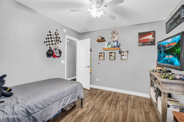 32881 N Hidden Canyon Dr, San Tan Valley, AZ 85144 - bedroom featuring baseboards, a ceiling fan, and wood finished floors