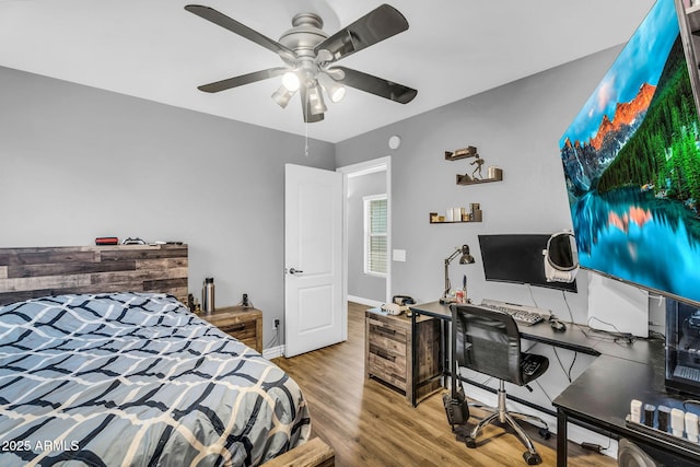 32881 N Hidden Canyon Dr, San Tan Valley, AZ 85144 - bedroom featuring wood finished floors, baseboards, and ceiling fan