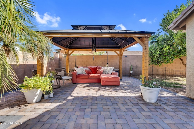 32881 N Hidden Canyon Dr, San Tan Valley, AZ 85144 - view of patio with a fenced backyard, a gazebo, and an outdoor living space