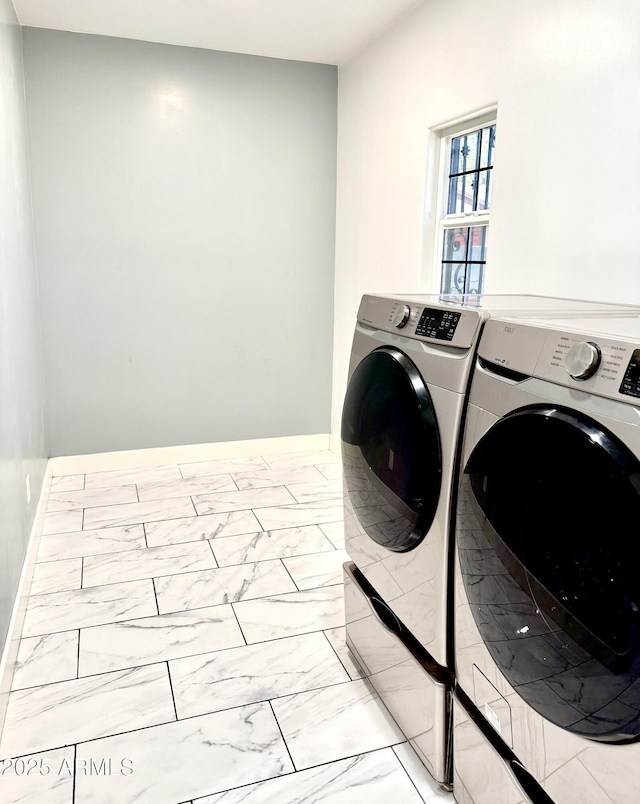 3614 W Granada Rd, Phoenix, AZ 85009 - laundry area with independent washer and dryer and light marble finish floors
