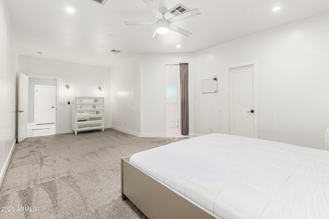 3614 W Granada Rd, Phoenix, AZ 85009 - bedroom with light carpet, recessed lighting, and a ceiling fan
