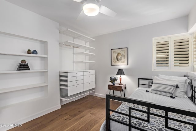 bedroom featuring hardwood / wood-style flooring and ceiling fan