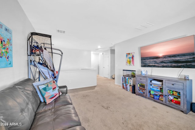 living room with light colored carpet