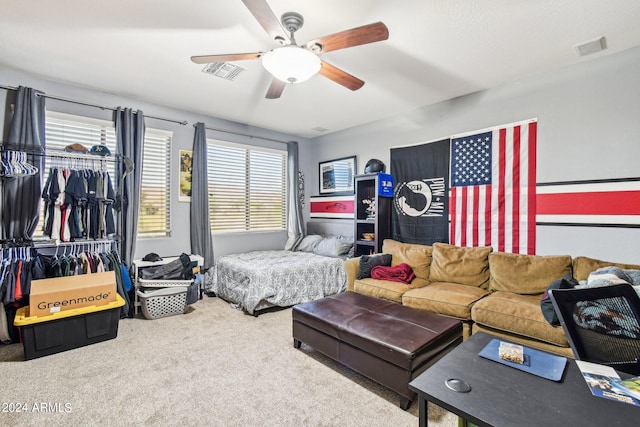 bedroom with carpet flooring and ceiling fan