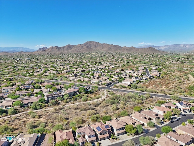 drone / aerial view featuring a mountain view