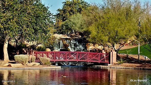 view of property's community with a water view