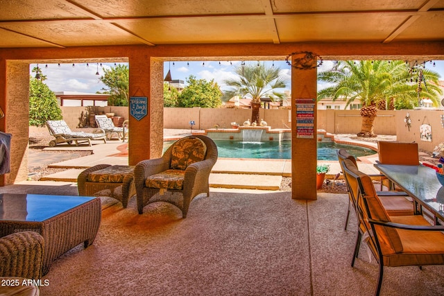 view of patio featuring a fenced backyard and a fenced in pool