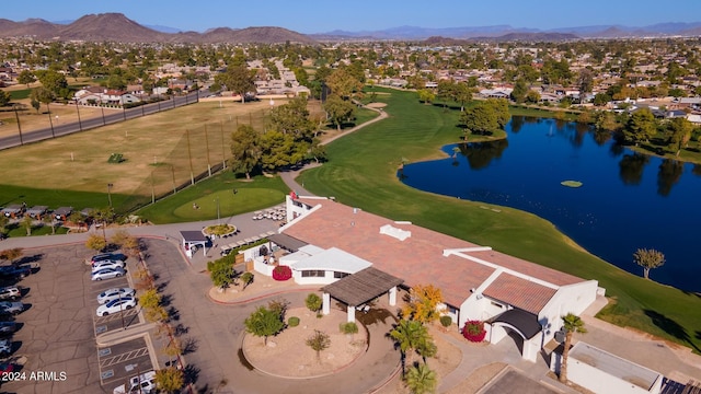 aerial view with a water and mountain view