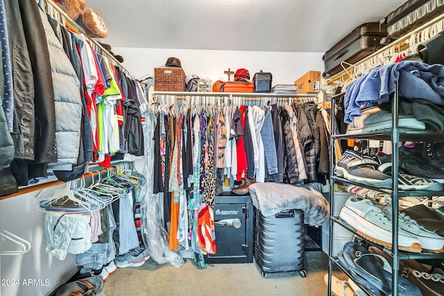 walk in closet featuring carpet floors