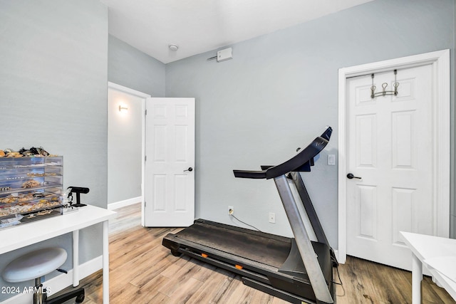 exercise room featuring hardwood / wood-style floors