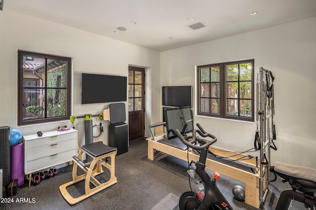 exercise area with carpet floors