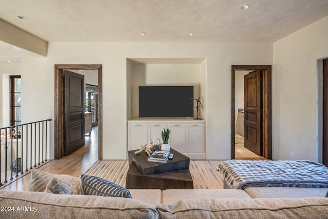 living room with light hardwood / wood-style flooring