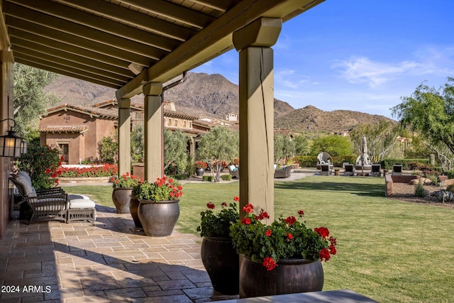 view of patio featuring a mountain view