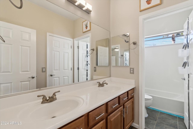 bathroom with tile patterned flooring, vanity, and toilet