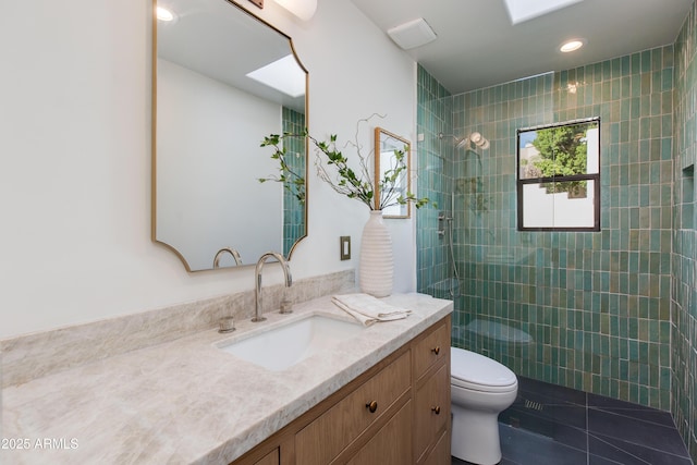 3186 E Stella Ln, Phoenix, AZ 85016 - full bathroom featuring vanity, toilet, walk in shower, tile patterned flooring, and recessed lighting
