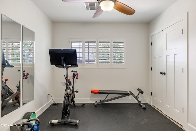 3308 N 51st St, Phoenix, AZ 85018 - workout room with a ceiling fan and baseboards