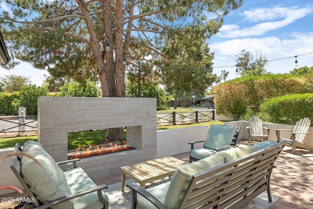 3308 N 51st St, Phoenix, AZ 85018 - deck featuring an outdoor living space with a fireplace, a patio, and fence
