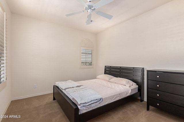 bedroom featuring carpet flooring and ceiling fan